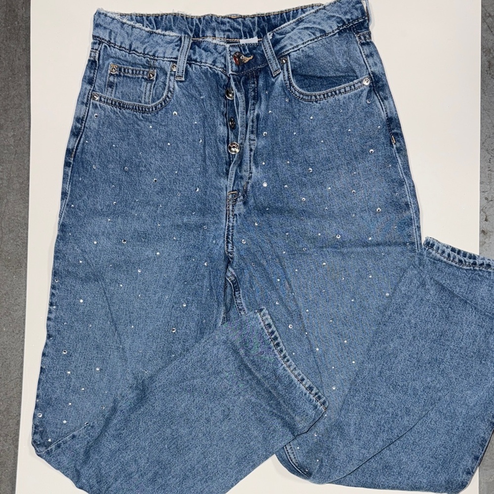 H&M High Rise Blue Jeans with Studded Detail